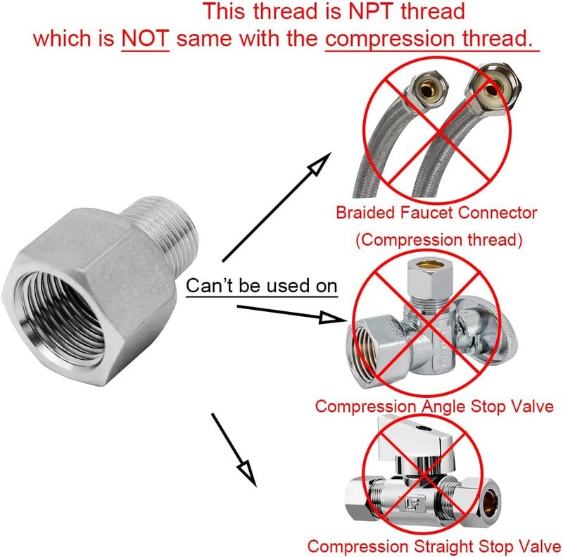 beduan Stainless Steel NPT Reducer Adapter 1/2 Female to 3/8 Male Threaded Reducing Pipe Fittings Adaptor(Pack of 2) - Image 2